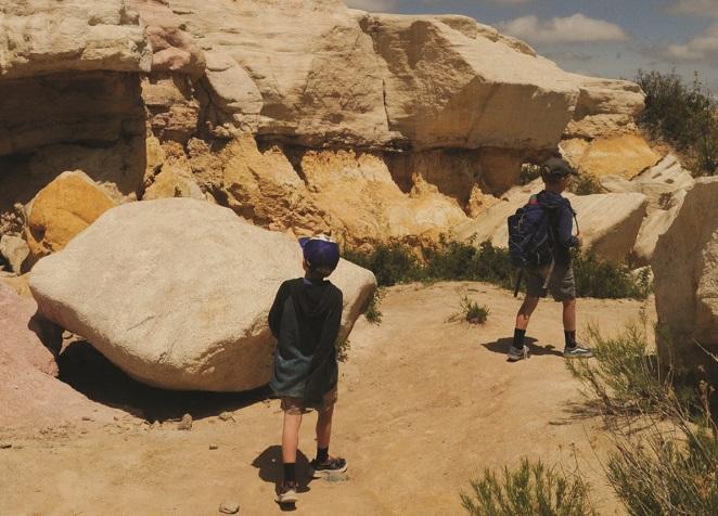 Kids meander on hiking trail through Paint Mines